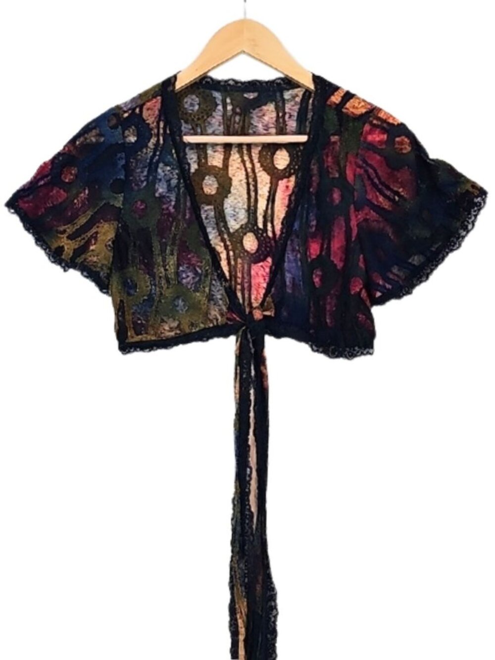 Abstract Print Butterfly Sleeve Crop Top Size M Dark Boho Festival Whimsigoth